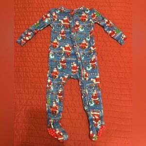 Posh Peanut Blue Santa Claus footie one piece with ruffle. Size 12-18 months.
